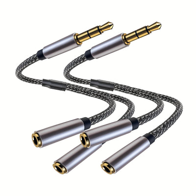 Divisor de auriculares 1 a 2, cable de extensión auxiliar estéreo de audio 3,5 mm con enchufes de auriculares dobles, compatible con auriculares para for iphone, for Samsung, for iPad y tabletas, en negro.
