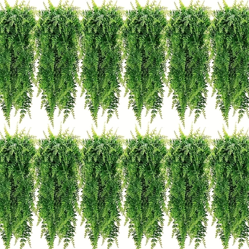 12 piezas de helechos colgantes artificiales de Boston realistas, 81.28 cm - Plantas artificiales de plástico de alta calidad para decoración interior/exterior, bodas y eventos | Sin mantenimiento, no necesita canasta ni electricidad, plantas artificiale