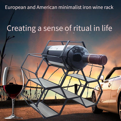 1pc Elegante Estante de Vino de Metal Negro - Artesanal, Diseño Moderno Minimalista con Acabado Elegante | Capacidad para 3 Botellas para Uso Doméstico y Comercial | Ideal para Cocina, Sala de Estar, Decoración de Comedor, Regalos para Amantes del Vino