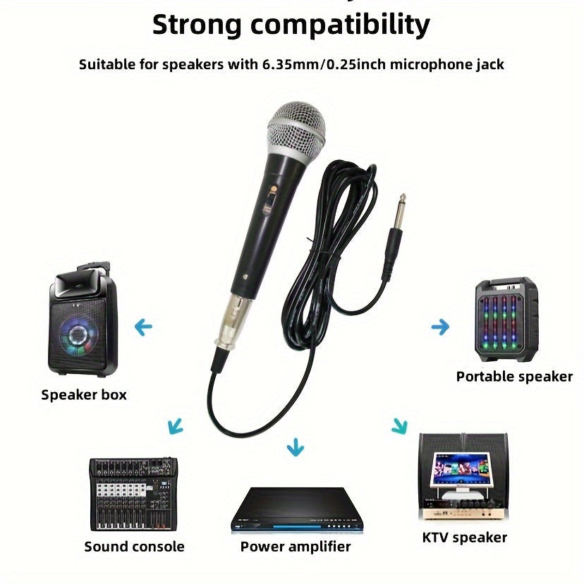 Micrófono activo Rzosom de 6,35 mm/Conector - Grabadora de audio de coche y canto con conector de 6,35 mm, coro de 1/4", micrófono de condensador de 1,8" para karaoke, DJ, cine en casa, conciertos, micrófono para canto, construcción duradera