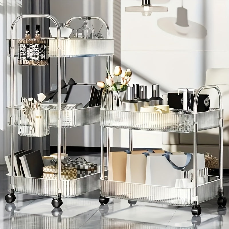 Carrito Organizador de Acrílico Rodante de 1 pieza con 2/3/4 Niveles para Baño y Sala de Estar - Almacenamiento Transparente, Marco Duradero de Acrílico/Metal, Diseño Elegante y Versátil para Cosméticos, Artículos de Tocador, Decoración del Hogar | Marco