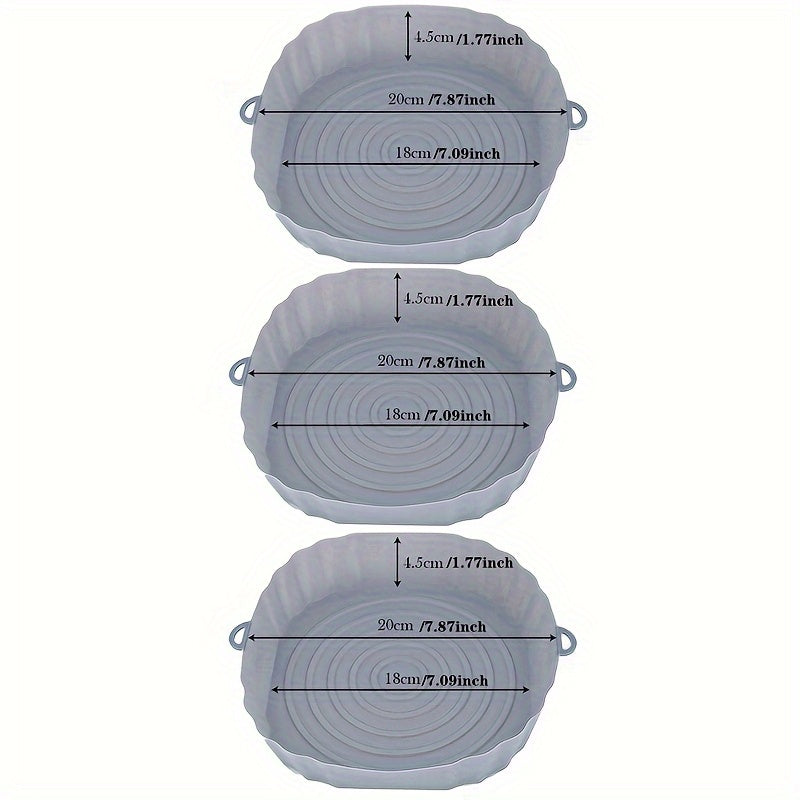 3 Piezas de Revestimientos de Silicona para Freidora de Aire 18.01 cm, Bandejas Antiadherentes con Asas, Seguras en Horno, Fáciles de Limpiar, Utensilios de Cocina Multicolor para Hornear y Cocinar, Accesorios Apilables, Material Easyclean