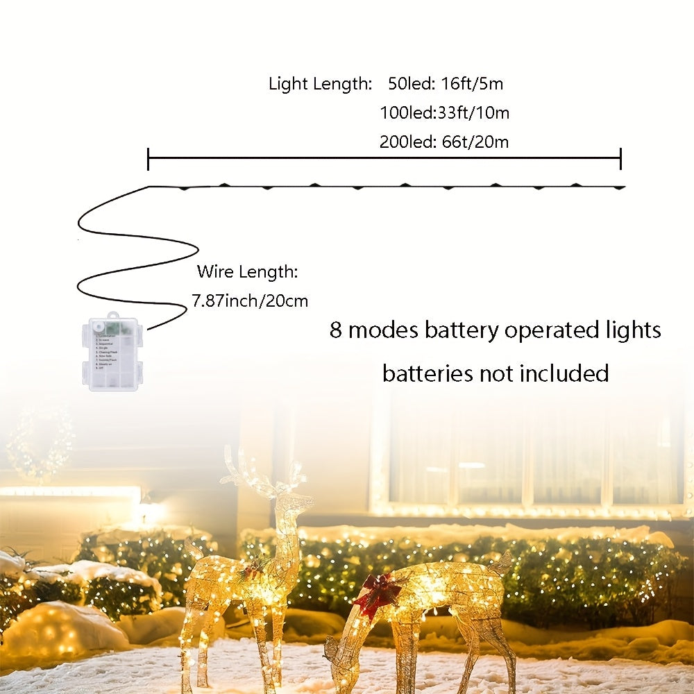 Conjunto de 2 Luces de Hadas con Pilas 8 Modos 50/100/200 LED Cable Plateado Impermeable IPX6 para Exteriores Luzes de Cadena para San Valentín Pascua Camping Cumpleaños Cerca Jardín Fiesta Boda Dormitorio Decoraciones Blanco Cálido/Blanco/Multicolor, Lu