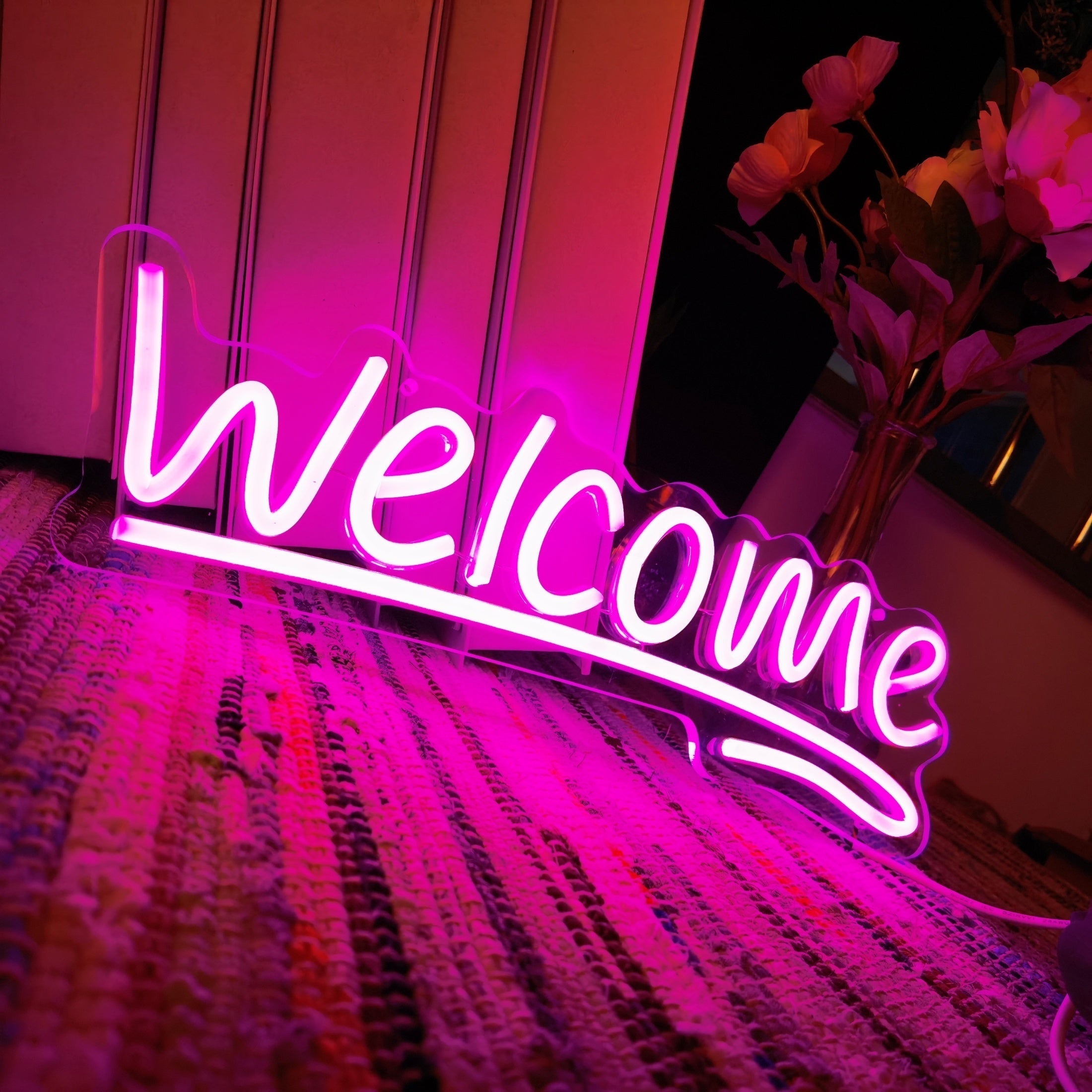 Letrero de neón LED de bienvenida con interruptor de encendido/apagado, luz de pared con alimentación USB, control de botón pulsador, multiusos para el hogar, tienda, floristería, bar, salón, cafetería, restaurante, decoración de inauguración de la casa
