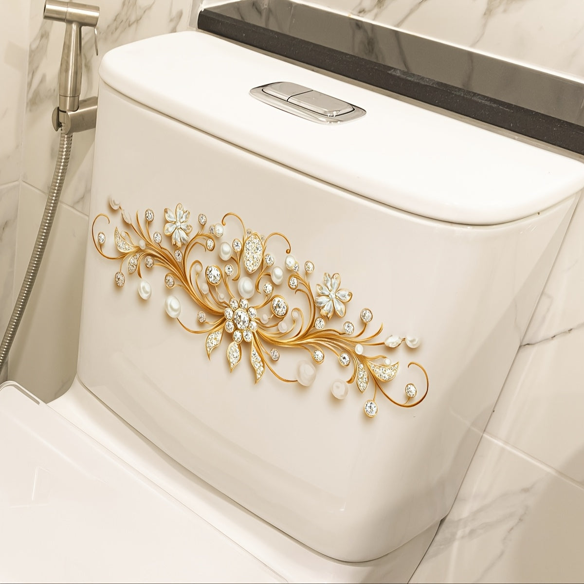 1pc Esticker de tanque de inodoro de flores vintage, accesorio de baño autoadhesivo de PVC, decoración de superficie de cerámica, forma irregular, acabado semi-mate, decoración para el hogar reutilizable