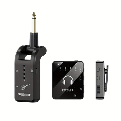 Sistema de monitorización inalámbrica en el oído, 2.4GHz IEM con transmisor y receptor de lavalier, carga USB, Plug and Play, bajo ruido, larga duración de la batería, para músicos, estudio, ensayo de banda, presentación en vivo - Resina ABS negra