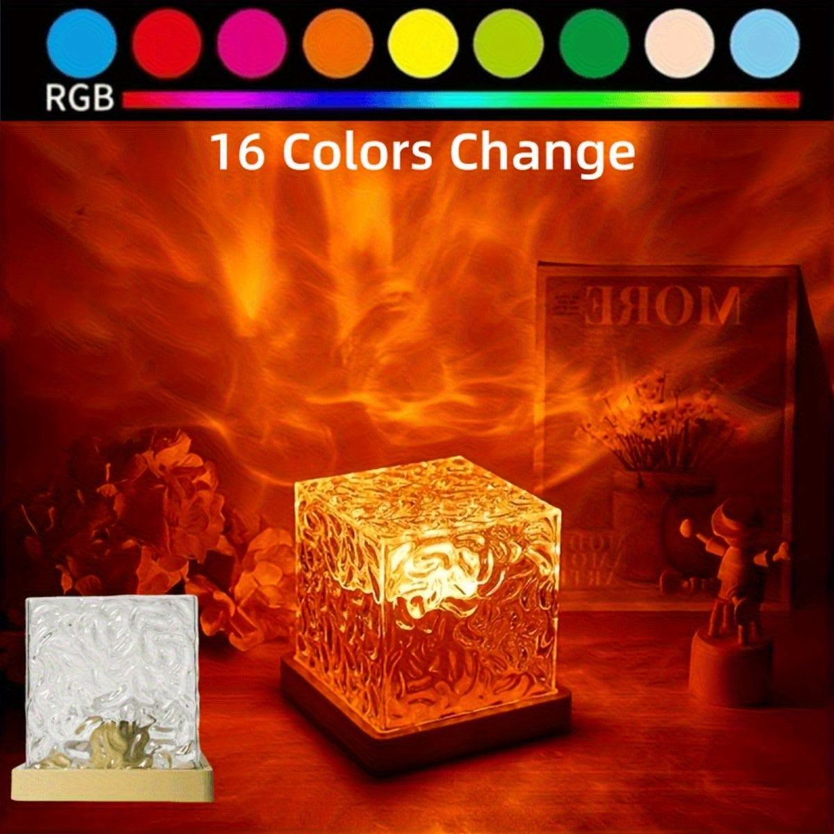 Luces LED Ambientales Modernas Cuadradas con Efecto de Ondulación Acuática - 16 Temperaturas de Color, Control Táctil de Intensidad, Alimentado por USB, Sin Batería/Control Remoto, Acabado en Metal Pulido para Dormitorio, Estudio o Decoración de Fiestas,