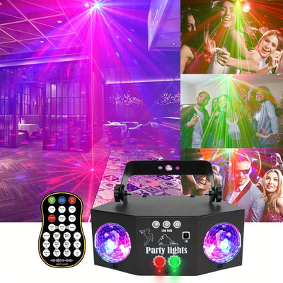 Luces de fiesta YSH - Sistema de iluminación LED de doble bola de disco comercial con control remoto, luces de proyección cambiantes de color para fiestas de DJ, eventos y festivales, ideales para Halloween, Navidad, Acción de Gracias, Año Nuevo, Día de