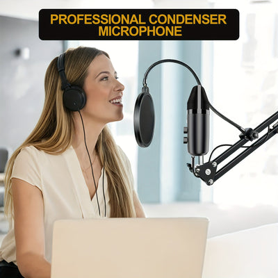 Micrófono USB condensador para computadora, juego de PC, podcast, kit de micrófono para transmisión, grabación, voces, ASMR, voz, micrófono de estudio cardioides para teléfono/Android/PS4
