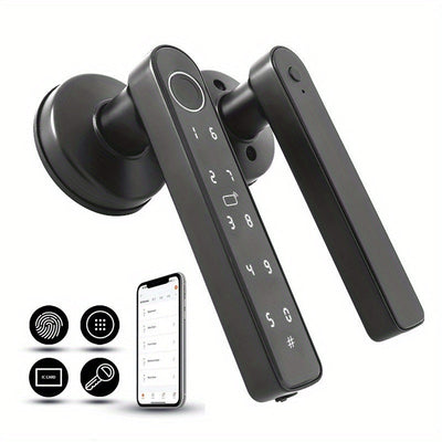Cerradura inteligente biométrica 5 en 1 con huella digital, entrada sin llave, compatible con app, tarjeta IC, contraseña y llave, 99% de precisión, inalámbrica, acabado negro en aleación de zinc, alimentada por batería con carga USB, sin necesidad de ca
