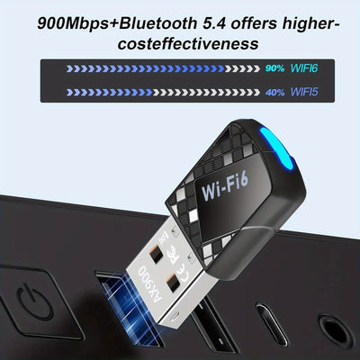 Conector de red inalámbrico AX900Mbps USB WiFi 6 con 5,4 - 2 en 1 transmisor de red inalámbrica de doble banda para PC, portátil y escritorio - Soporte WPA3, compatible con Windows 11/10/7, doble banda 2,4G/5G, no necesita batería, modo de alimentación U