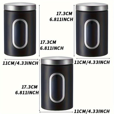 3pcs Negro/gris, Contenedores de Alimentos, Cajas de Almacenamiento para Café, Azúcar, Té, Frijoles