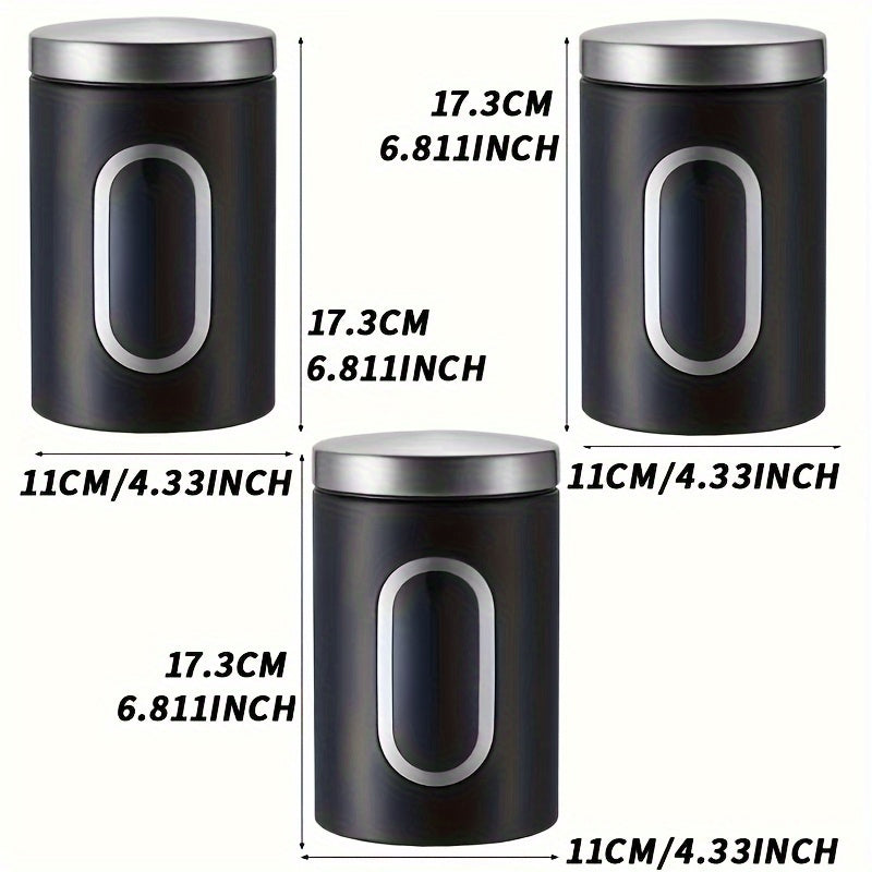 3pcs Negro/gris, Contenedores de Alimentos, Cajas de Almacenamiento para Café, Azúcar, Té, Frijoles