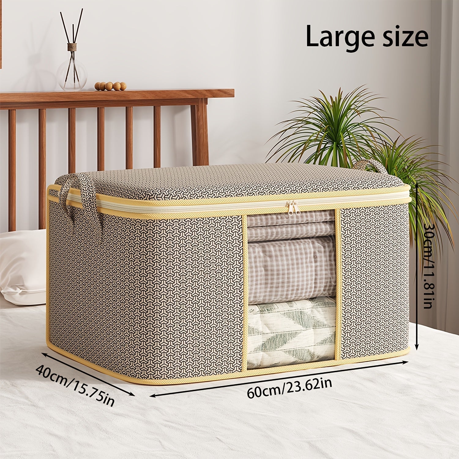 1pc Bolsa de Almacenamiento Plegable Extra Grande, Tela No Tejida con Asas Reforzadas, Organizador Portátil Independiente para Ropa, Mantas y Ropa de Cama, Cremallera Duradera y Ventana Transparente, Capacidad Inferior a 3.2 Pies Cúbicos, Organizador de