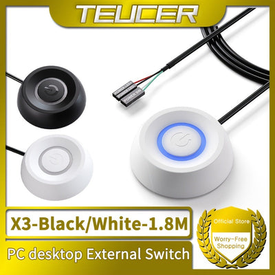 TEUCER X3 luz LED de computadora de escritorio conmutador de alimentación, con cable de 1,8M para extensión de botón de alimentación externa para placa base de PC.