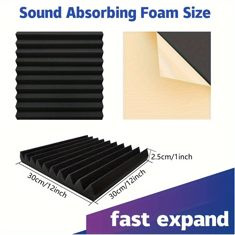 Paquetes de 12 espumas acústicas autoadhesivas negras aislantes de sonido resistentes al fuego para pared de 1'' X 12'' X 12'' Paneles de alta densidad 25kg/m3 para KTV Bar Studio Cuña de azulejos insonorizantes a prueba de llamas 30x30x2.5cm Eid Al-Adha