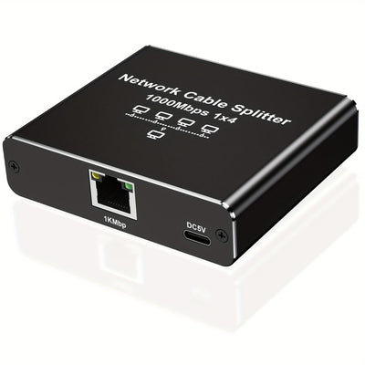 Divisor de Ethernet Gigabit de alta velocidad 1 a 4, 1000 Mbps, alimentado por USB, distribuidor de cable de red, extensión LAN RJ45 para cables Cat8/7/6/5e/5, control fácil con botón, plug and play