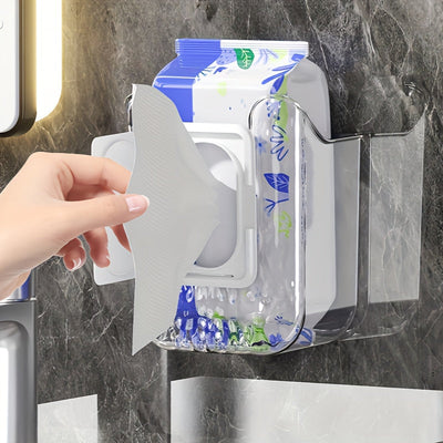 1pc Soporte mural de caja de pañuelos, dispensador de toallitas húmedas de plástico cuadrado, organizador de almacenamiento de pañuelos faciales sin taladro para baño, cocina