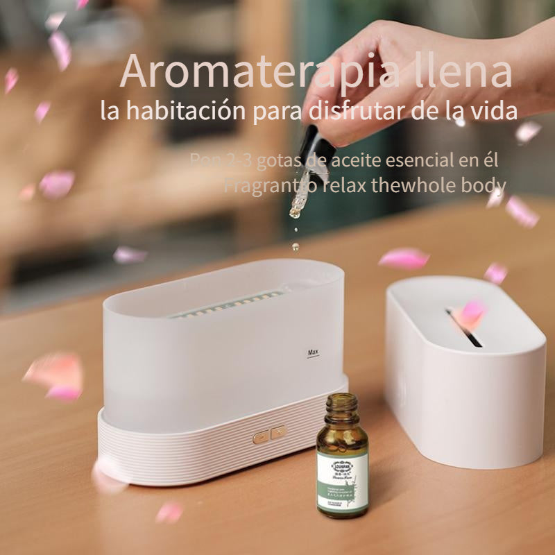 1 pza Humidificador ultrasónico de simulación de flama, difusor de cicloterapia, difusor de iluminación con 7 colores, filtro libre de USB, difusor de aceite esencial, aire fresco para dormitorio, viaje