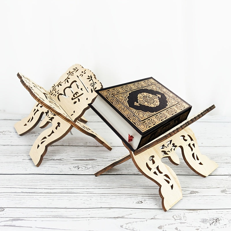 Estantería de Madera Eid Mubarak - Soporte de Libros Islámico para Corán, Biblia, Alcorán - Soporte de Lectura de Escritorio, Decoración para el Hogar en Ramadán Kareem, Biblia Sagrada, Librero, Fiesta Musulmana