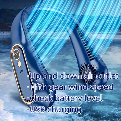 1pc Ventilador portátil para colgar en el cuello con carga USB, herramienta de enfriamiento portátil para el verano caluroso, ventilador de cuello sin aspas, ventilador de enfriamiento de aire portátil ajustable, para deportes al aire libre, viajes, elec