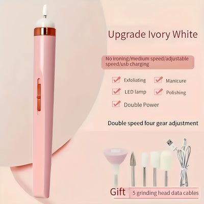 Drill eléctrico de uñas USB, profesional para uñas de acrílico y gel, incluye lima de uñas y palanca de empuje brillante, juego de lima de uñas eléctrica para manicura y cuidado de pies, sin olor, con luz LED, batería de litio duradera, ideal para regalo