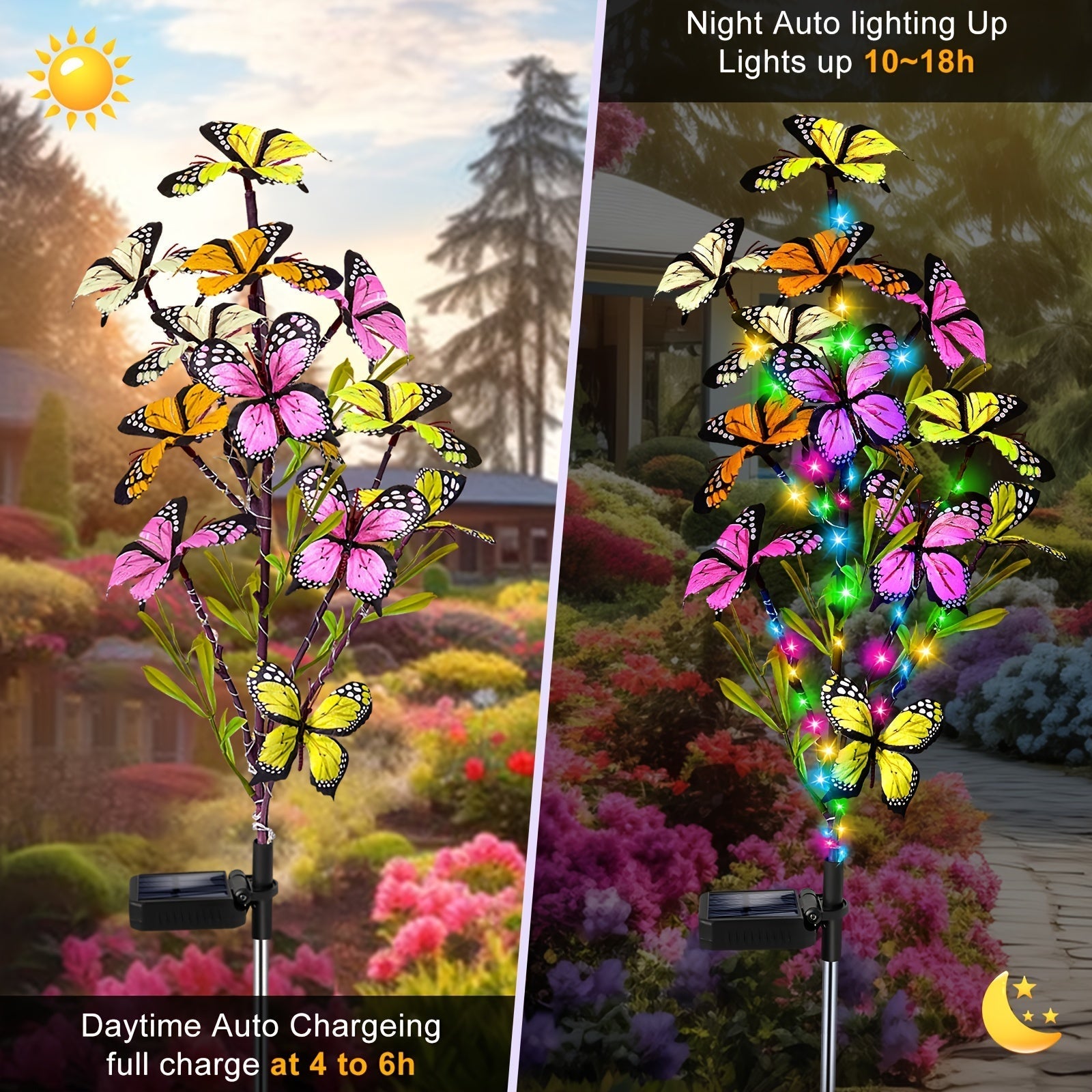 Árbol de mariposas solar nuevo, decoración exterior para jardín, césped y patio, luces solares para exteriores, multicolor. Se carga con la luz del sol durante el día y se enciende automáticamente por la noche, un gran regalo para seres queridos y amigos