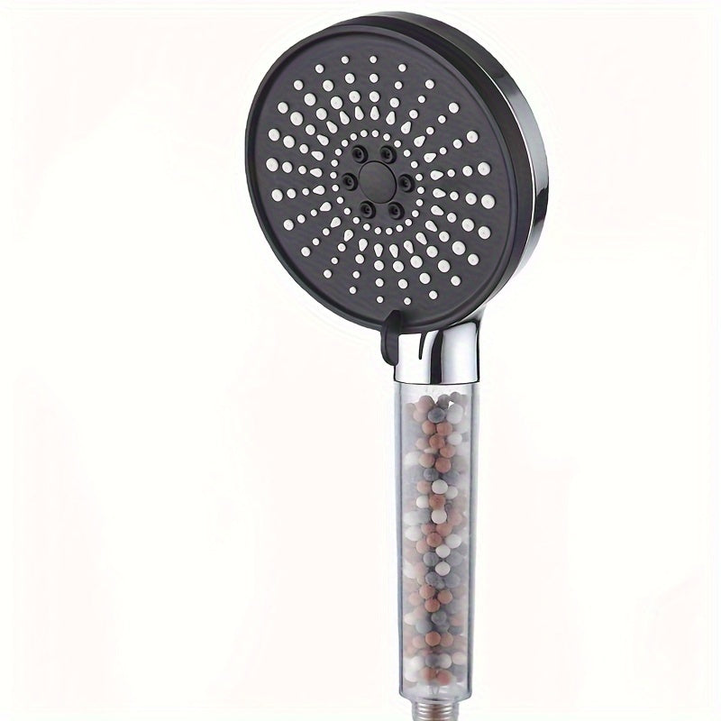 1 pieza de cabeza de ducha ahorradora de agua de acero inoxidable con filtro de cuentas, 6 modos ajustables de pulverización de alta presión, forma redonda, accesorios de baño, cabeza de ducha para baño.