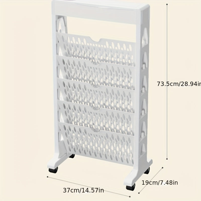 1pc Estantería Rodante de Plástico Blanca con Ruedas - Estante de Almacenamiento de Pie para Oficina, Estudio y Organización del Hogar