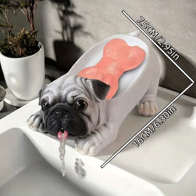 Estatuilla de Pug blanco de resina simulada para jabón - Caja de productos domésticos diarios, adecuada para baño y cocina