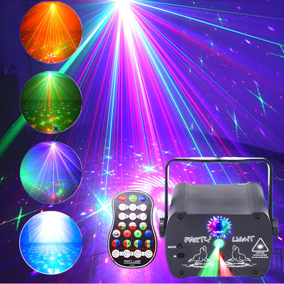 Luces de Fiesta Disco Lianze DJ - Controladas por Voz, Proyector de Láser y Luz Estroboscópica Multimodo para Eventos Interior/Exterior, Cumpleaños, Clubes, Bares, KTV, Bodas, Actuaciones, Baile, Karaoke, Decoración de Halloween y Navidad