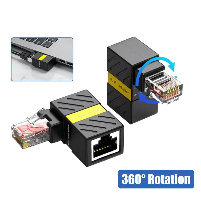 Conector de red RJ45 giratorio de 360° - Conector de ángulo recto de 90°, convertidor de macho a hembra, enchufe de red para portátiles, tabletas y más, puerto de parche de red Ethernet RJ45, accesorio para portátiles | Conector RJ45 | Acabado metálico,