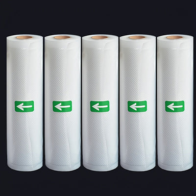 5-Pack 5.0 metros Bolsas de sellado al vacío sin BPA, Material PE+PA, Uso único, Compatible con la mayoría de los selladores para almacenamiento de alimentos, conservación de frescura, cocción a baja temperatura, preparación de comidas, compra en mayor -
