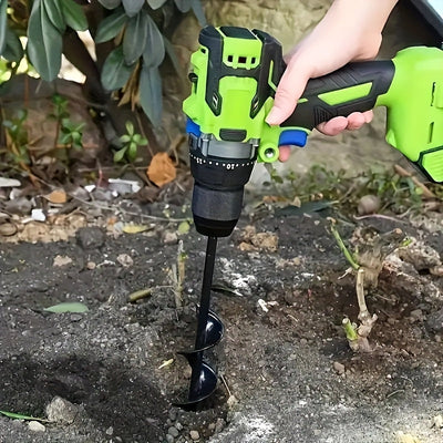 1 pieza de taladro de jardín de acero negro con cabeza espiral hexagonal - 1,69" x 8,66" acero frío, duradero y eficiente, fácil instalación para jardín, patio, paisajismo, jardinería, accesorio de herramienta al aire libre, diseño espiral, construcción