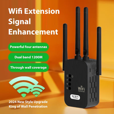 OURLIFE Amplificador y Extensor Wi-Fi, Doble Banda 2.4G/5G con Configuración de Un Toque, Antenas Externas, Extensión WiFi para Hogar/Ocio, Compatible con Smartphones, Tabletas, Portátiles - , Mejora Internet en Casa, Diseño Compacto, Carcasa de Plástico