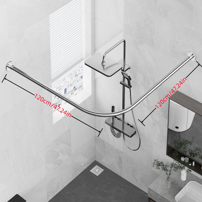 1pc Barra de cortina de ducha de esquina de acero inoxidable plateado, marco en forma de L, instalación sin orificios, adecuada para baño, bañera, tienda de ropa, accesorios de baño duraderos y elegantes al aire libre