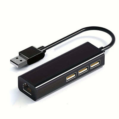 Adaptador 4 en 1 de alta velocidad, convertidor de tarjeta de red USB a RJ45 de 100 Mbps, concentrador USB de 3 puertos, Plug and Play, sin controladores, compatible con computadora portátil/escritorio/TV Box, fácil disipación de calor, material ABS, dis