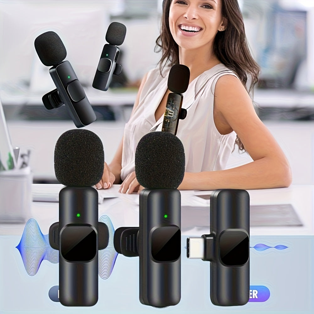 Micrófono inalámbrico profesional con clip| Micrófono lavalier| Conector USB Type-C| Reducción de ruido| Plug&Play| Ideal para vlogs, transmisión en vivo, entrevistas| Compatible con teléfonos inteligentes y portátiles, fácil de usar y transportar| Micró