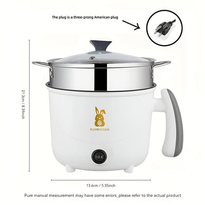 Cocina eléctrica pequeña con olla de acero inoxidable y cesta de vapor - Doble potencia, forro antiadherente, ideal para 1-2 personas, perfecta para vaporizar dumplings y más, cesta de vapor para cocinar.