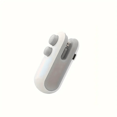 Sellador de Bolsas para Aperitivos Portátil Recargable por USB con Cortador - Selladora al Vacío Térmica Compacta para Almacenamiento de Alimentos Frescos, Batería de Litio de 150mAh, Diseño Blanco y Gris, Mango Ergonómico para Uso Fácil, Ideal para Coci