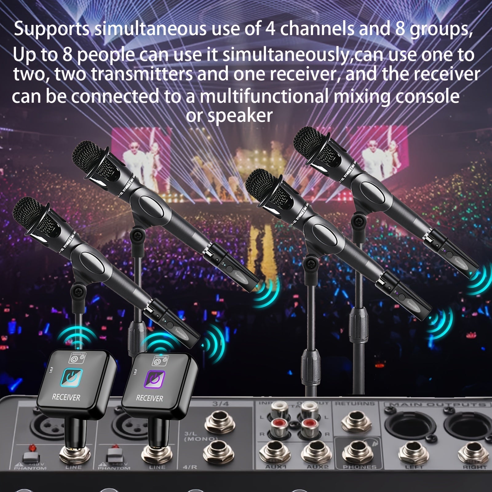 Transmisor de micrófono inalámbrico 2.4Ghz, sistema inalámbrico de micrófono XLR, adaptador de micrófono inalámbrico recargable para mezclador de sonido, micrófono dinámico (uno a uno, uno a dos)