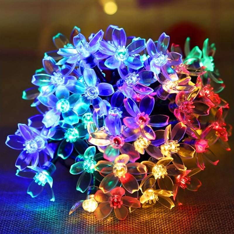 Luzes de jardín alimentadas por energía solar, 7m con 50 bombillas en forma de flor LED, 8 modos de iluminación, decoración para exteriores impermeable para patio, balcón y celebraciones de bodas, luces para decoración