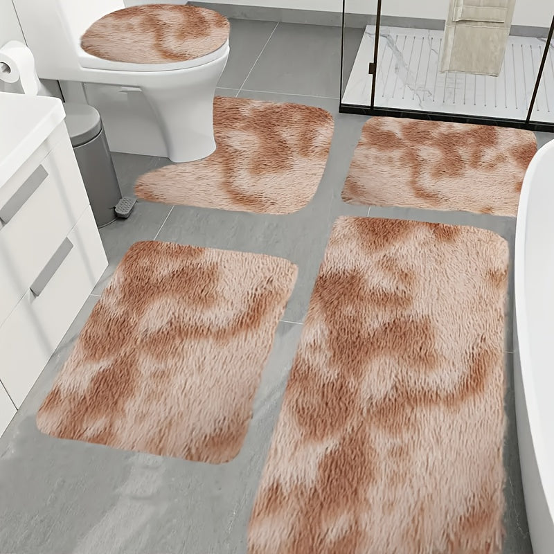 Juego de 5 Alfombrillas Suaves y Esponjosas para Suelo, Tapetes Antideslizantes para Baño, Estilo Tie-Dye, Alfombras Lavables, Decoración de Lujo Adecuada para Diversos Estilos de Hogar