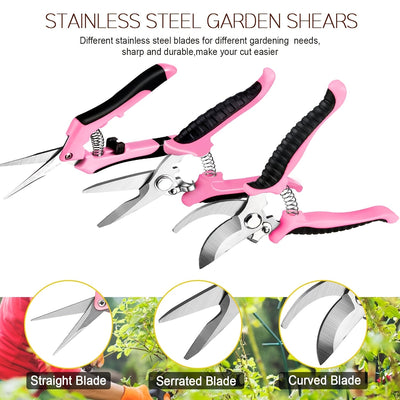 3 piezas de Tijeras de Poda de Flores Profesionales Rosa, Cuchillas de Acero Inoxidable - Conjunto de Herramientas de Poda de Jardín Portátiles Ergonómicas con Embalaje de Caja, Ideal para Cortar Flores, Frutas y Verduras, Herramientas de Poda de Jardín
