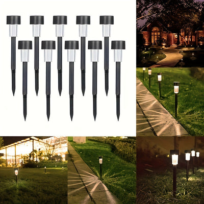 Juego de 10 luces solares para jardín, luces LED decorativas para exteriores, control inteligente de luz, montaje semiempotrado, plástico sin terminar, control con interruptor, accesorio desmontable, batería de níquel solar, para decoración de jardín, pa