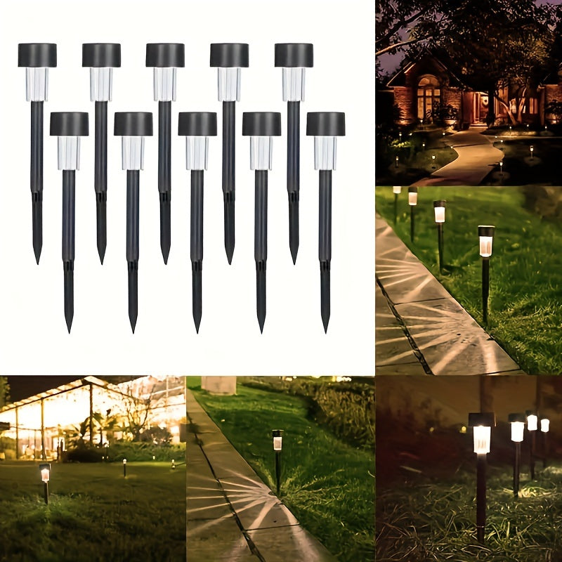 Juego de 10 luces solares para jardín, luces LED decorativas para exteriores, control inteligente de luz, montaje semiempotrado, plástico sin terminar, control con interruptor, accesorio desmontable, batería de níquel solar, para decoración de jardín, pa
