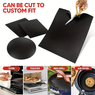 1pc/2pcs Alfombrilla negra para horno, revestimiento para el fondo del horno, alfombrilla reutilizable para horno, alfombrilla para hornear, alfombrilla para barbacoa, accesorios para barbacoa, apta para hornos eléctricos, estufas de gas, tostadoras, par