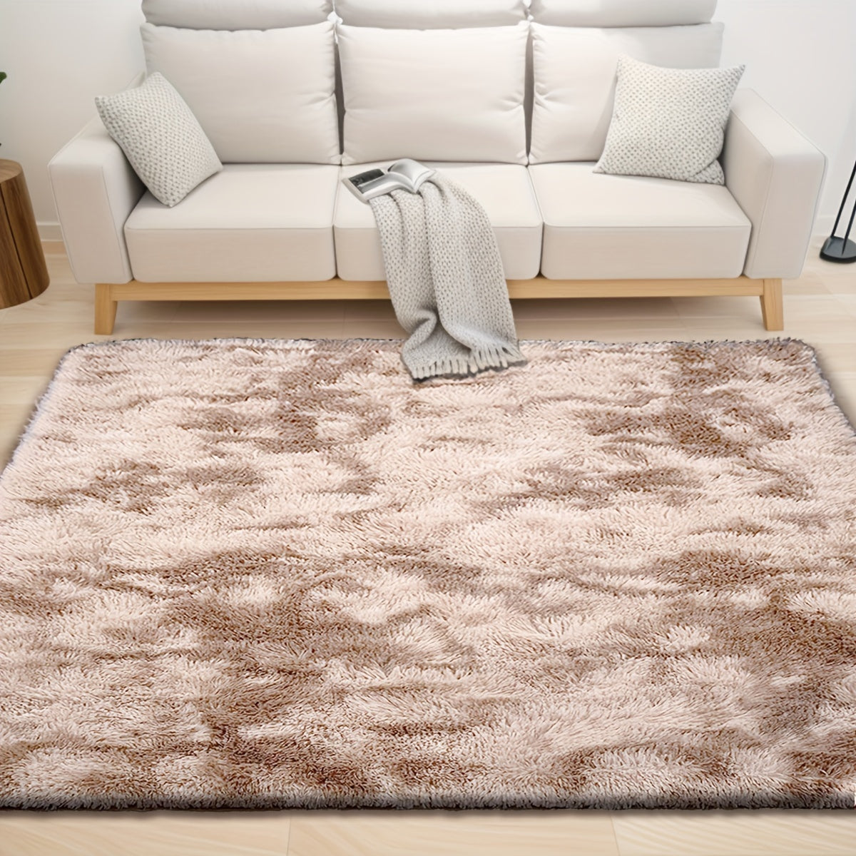1pc Alfombra de rectángulo suave y esponjosa de felpa larga, estilo nórdico de lujo ligero con color degradado de tie-dye, alfombra de piso con fondo antideslizante, alfombra de pelo suave y cómoda que no se deshace, alfombra decorativa de estilo para la