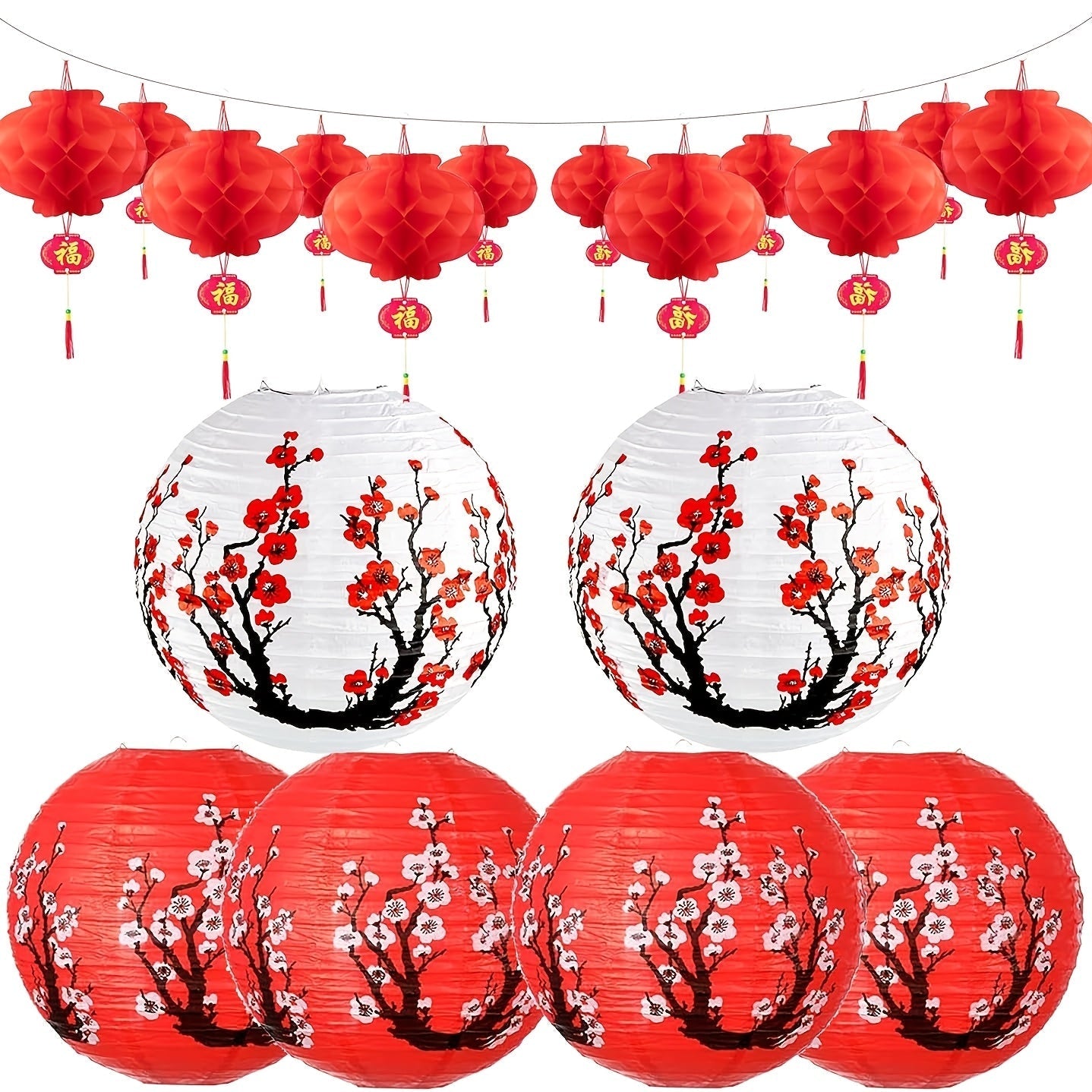 Kit de Decoraciones para Fiestas Japonesas y Chinas de 16 Piezas - 6 Linternas Japonesas y 10 Linternas Chinas Rojas para Año Nuevo, Festival de Primavera, Boda, Fiesta, Ocasión de Boda, Ocasión de Despedida de Soltera, Ocasión Universal