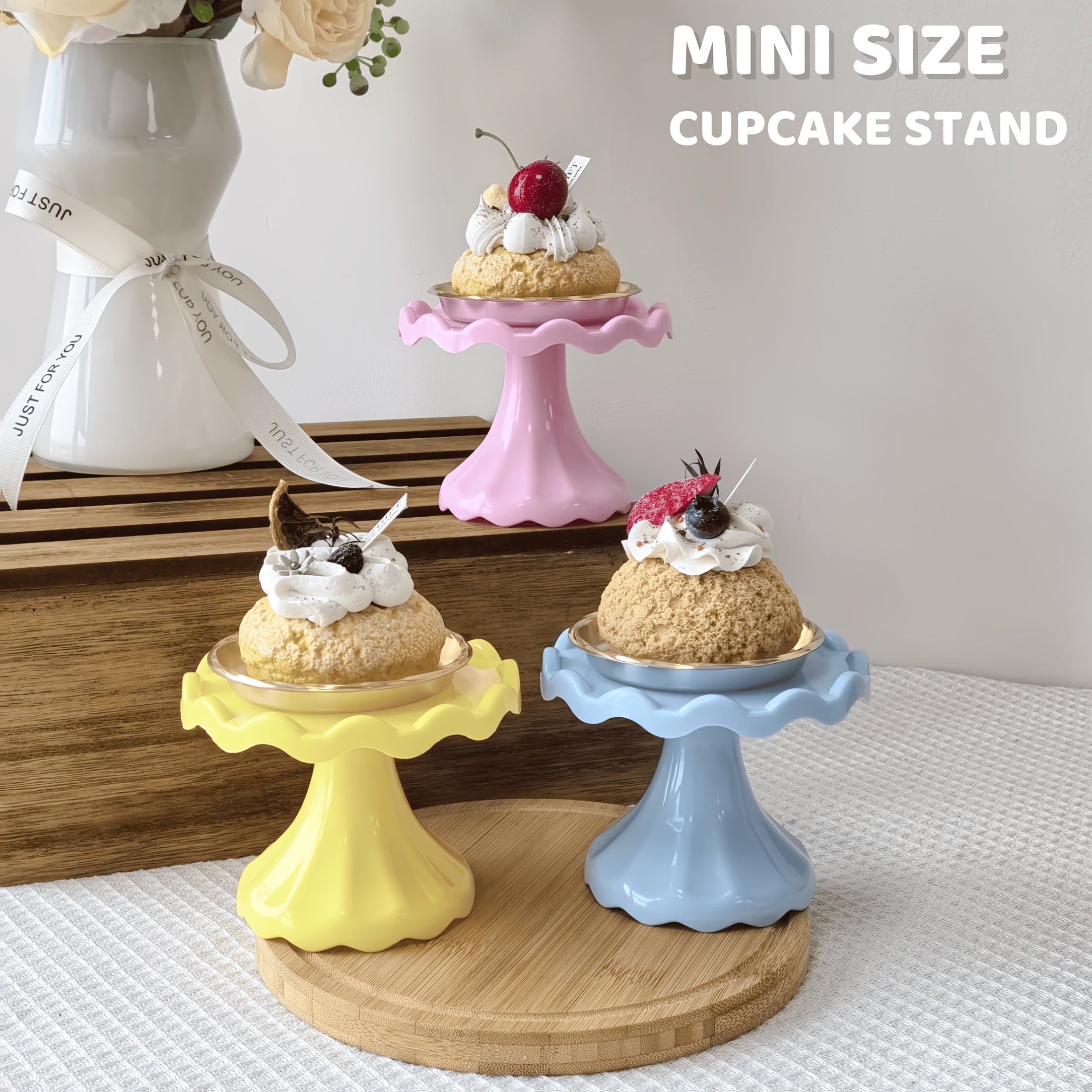 Juego de 3 soportes para cupcakes mini, base para exhibir pasteles pequeños, macarons, chocolates, postres, suministros para bodas, cumpleaños, baby shower, fiestas de té, fiestas rosadas y blancas